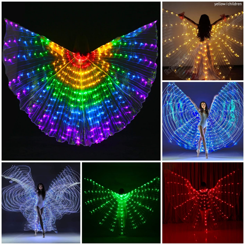 Sayap Malaikat Kerub Kerup Cherub Cherubim Menyala Dalam Gelap Lampu LED Kostum Bidadari Peri Dewasa Aksesoris Nari Penari Tari Tarian Tamborine Gereja Belly Dance Dancer Costum Cosplay Karnaval Performance Pentas Glow In The Dark