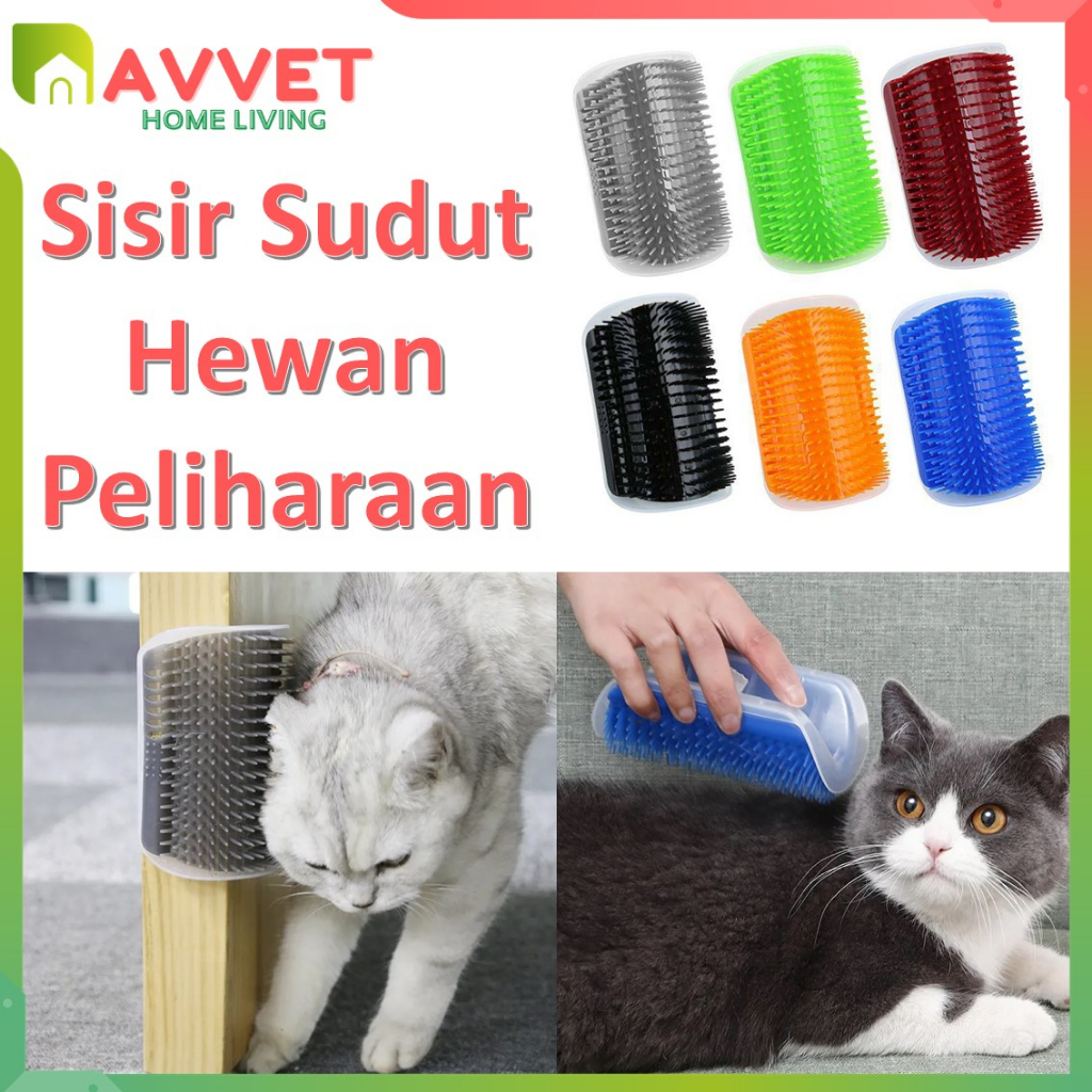 AVVET Sikat Sisir Sudut Penggaruk Kucing Sisir Kucing Sisir Gosok Badan Gatal Kucing Perlengkapan Kucing Catnip Garukan Kucing Tempel Dinding