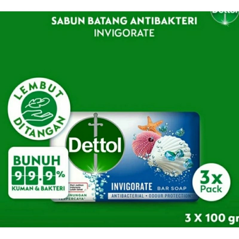 Dettol Invigorate Sabun Batang 3x100gr ( Paket 3  pcs )
