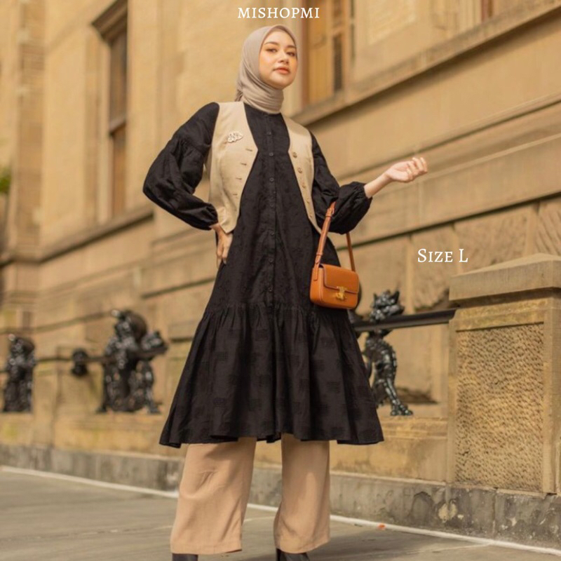 Reine Long Tunic Ebony / Black / Hitam Size L by Heaven Lights HL Tunik