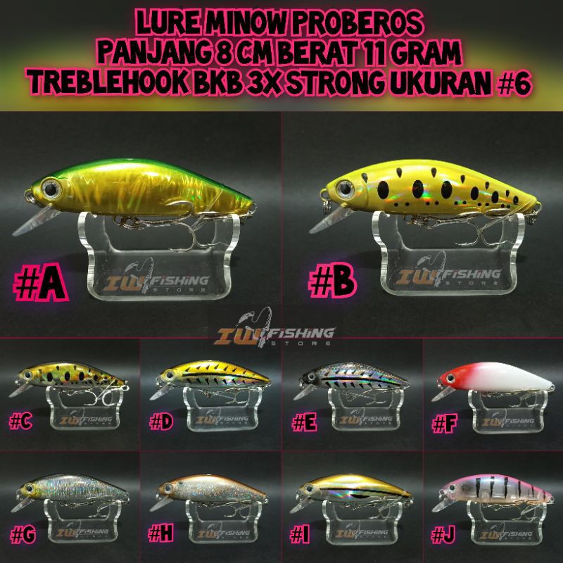 Lure minow proberos 8 cm 11 gram sinking terbukti killer (bkb hook no 6 3x strong)