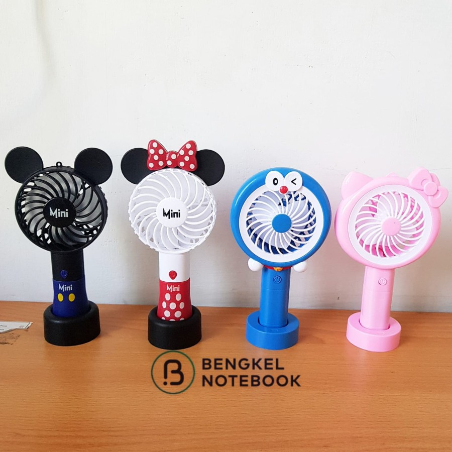 Fan Kipas Mini Gagang Karakter Adorable LED Light Portable USB