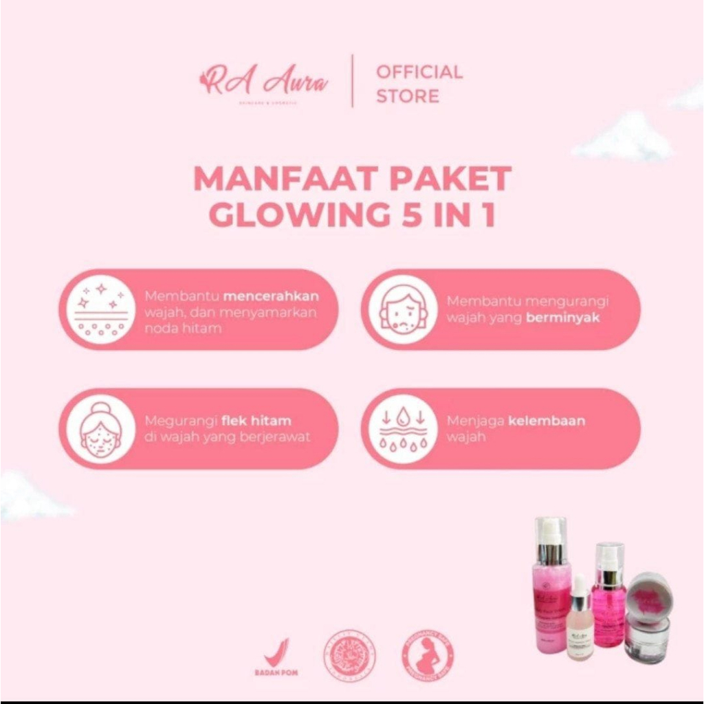 RA AURA SKINCARE BPOM WHITENING GLOWING BPOM 5 in 1