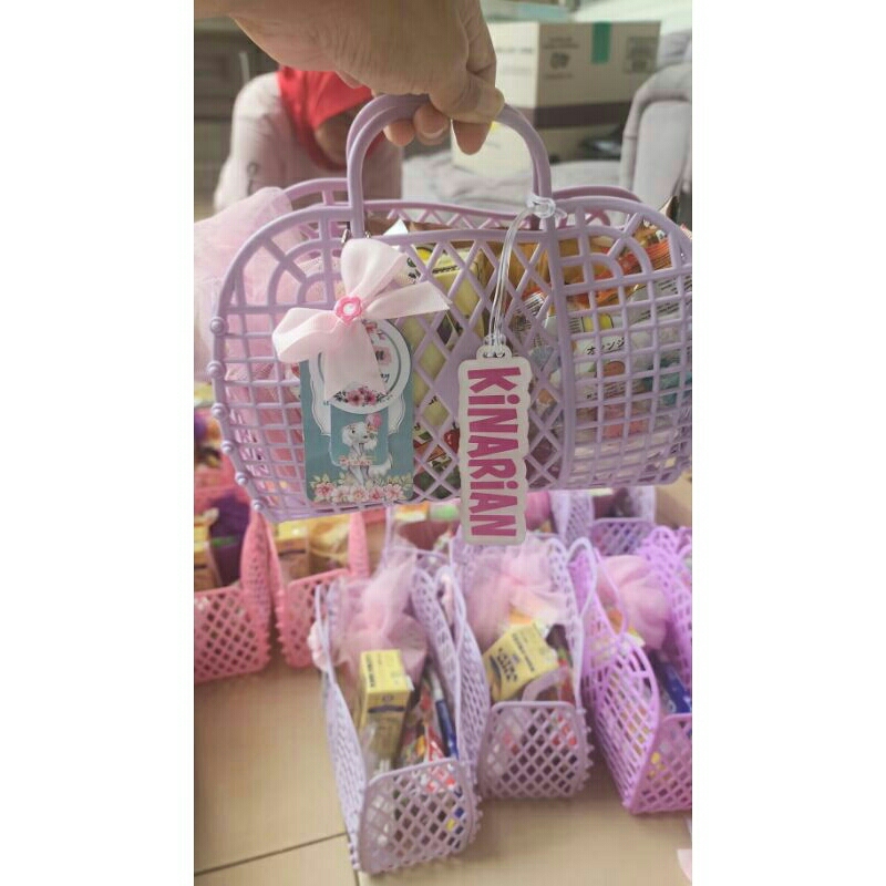 TAS KERANJANG HAMPERS ULANG TAHUN ANAK HARGA SATUAN / TAS SOUVENIR ULANG TAHUN / TAS KERANJANG KEKINIAN / TAS KERANJANG PLASTIK MINI / ZIA BASKET / KERANJANG HAMPERS PLASTIK KEKINIAN