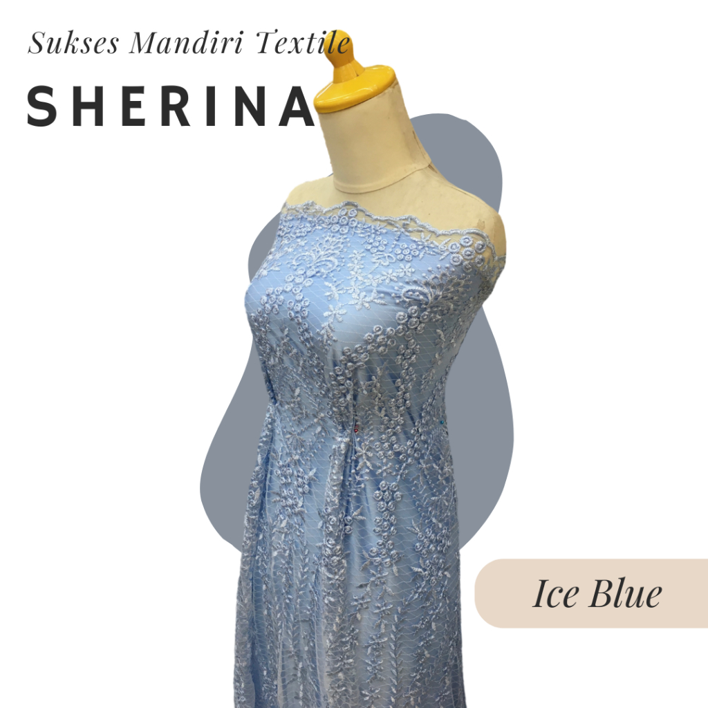 [SHERINA] Brukat Tile Premium Mewah Tile Bunga Warna Ice Blue Biru Muda | Harga ½ meter = 50 cm (Bah