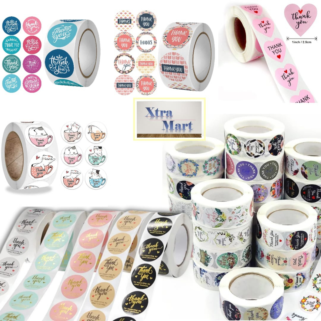 

XM - Sticker Thankyou 1Roll (500Pcs) Motif Collorfull Thanks 2,5 CM Label Segel Serbaguna