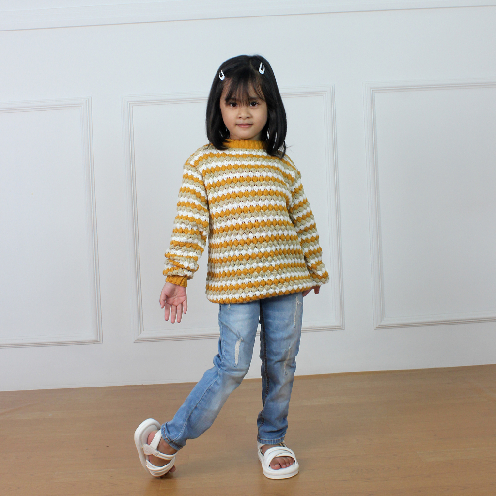 ZAHRA Sweater Rajut PREMIUM Anak Perempuan QUEEN Kids Popcorn | Sweater Rajut Anak Perempuan OVERSIZE