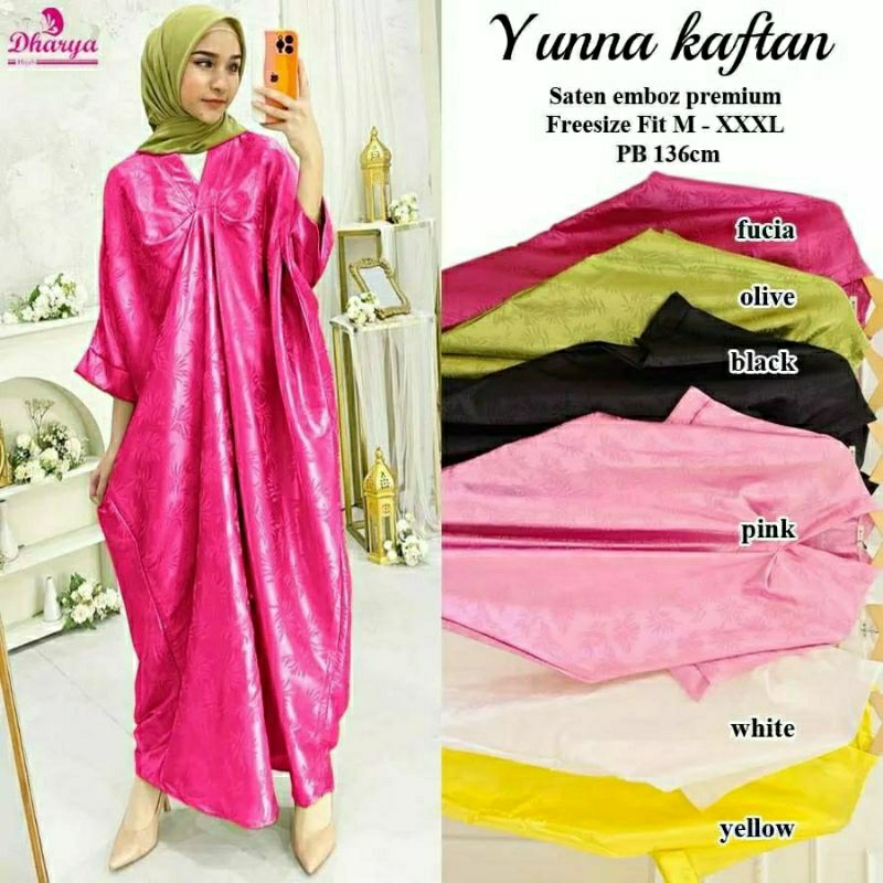 Yunna Kaftan, KAFTAN LEBARAN JUMBO CANTIK MODIS FIT XXXXL LD 160 BAHAN SATEN EMBOSS PREMIUM TERMURAH OOTD KEKINIAN TERLARIS