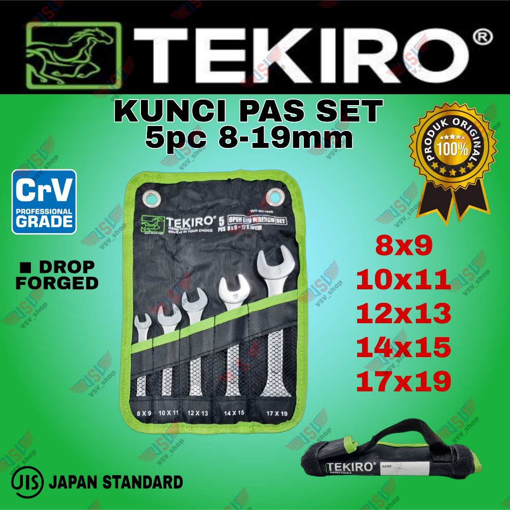 TEKIRO Kunci Pas Set 5pcs 8-19mm Open End Wrench Set 8x9-10x11-12x13-14x15-17x19mm