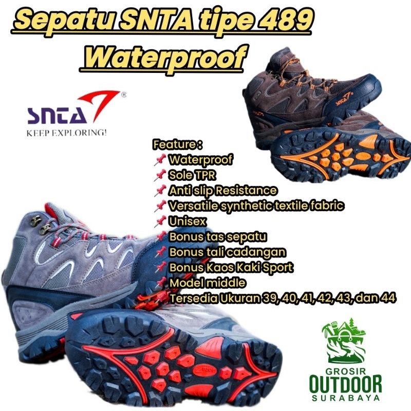 Sepatu Snta 489 Waterproof Bonus kaoskaki dan tali sepatu cadangan sepasang , ada juga snta 481 , sn