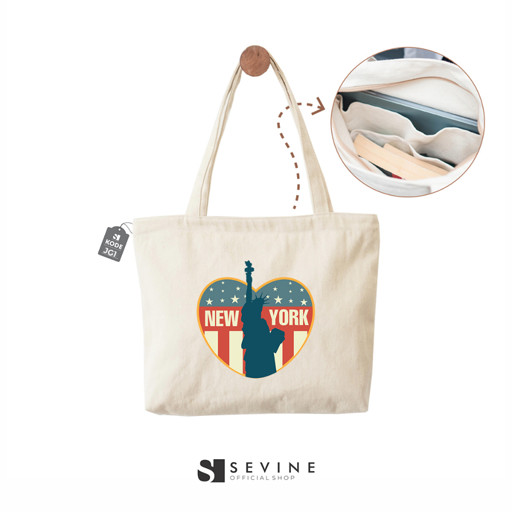 Sevine Tote Bag Kanvas Emily Resleting Kantong Tas Wanita Sekolah Kuliah Fashion Totebag Kerja Aesthetic - JG