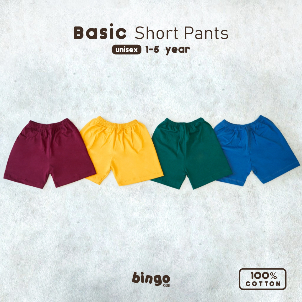 BINGOKIDS | BASIC SHORT PANTS / Celana Pendek Polos Anak Balita 1-5 Tahun                 Celana Kolor Boxer Anak Laki Perempuan Unisex Bahan Katun Cotton Premium Summer Beach Candy Biru Mustard Kuning Maroon Merah