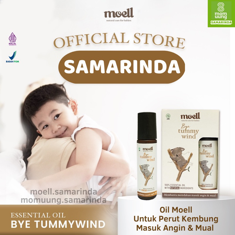 MOELL Natural Essential OIL Bye STUFFYNOSE / TUMMYWIND / CALMME / FITME / FIRSTCARE/ BUGBITES / BPOM / MomUung MOELL Samarinda Smd Mom Uung Balikpapan Banjarbaru Banjarmasin Cessa