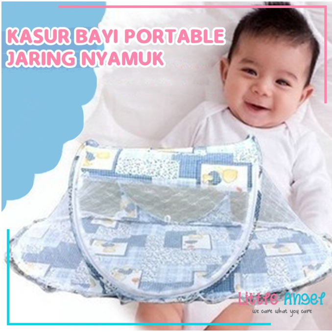 KASUR BAYI KELAMBU ANTI NYAMUK SET BANTAL Tempat Tidur Anak Jaring Lipat Portable Bayi Karakter Lucu