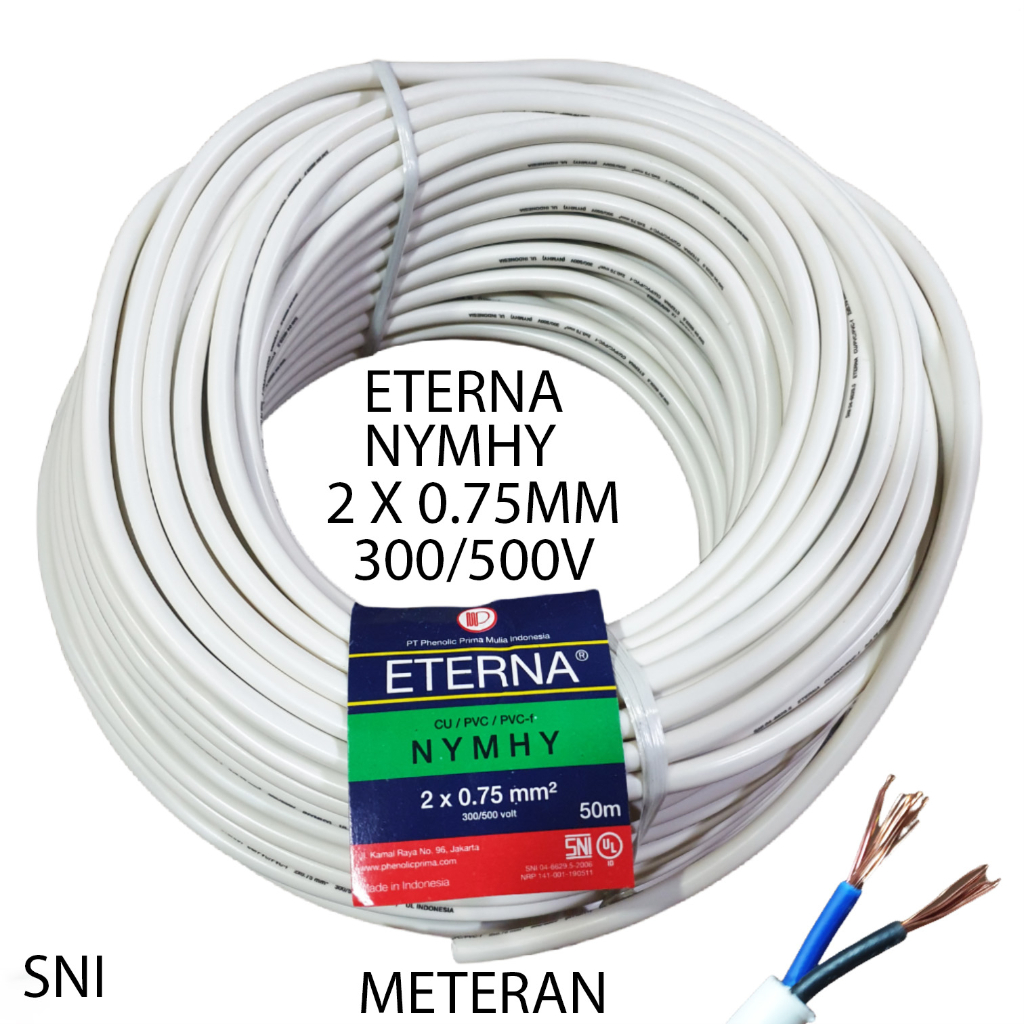 Kabel Nymhy Serabut Eterna 2X0,75 SNI LMK Harga Meteran