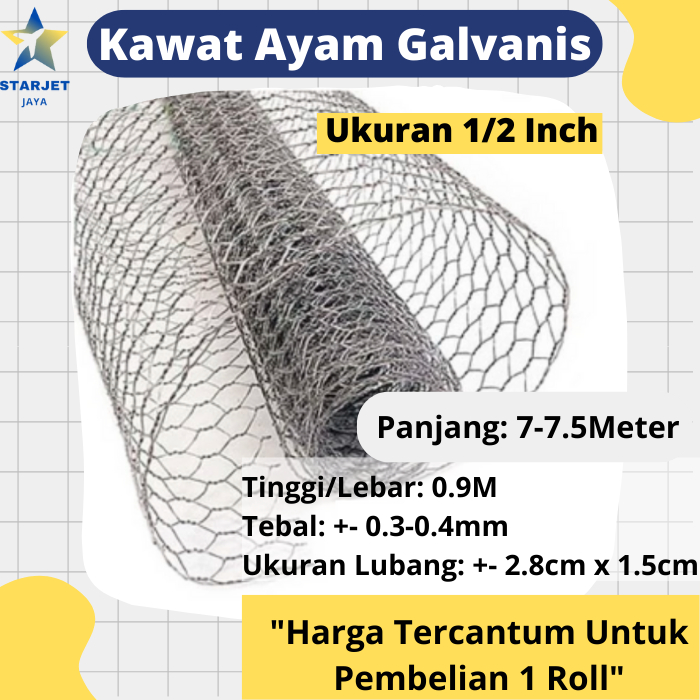 Jaring Kawat Ram Loket Pagar Kandang Kurungan Ayam Kelinci Galvanis Tebal Anti Karat Hexagonal 1 Rol