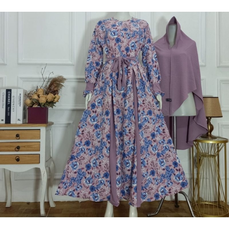 gamis kringkel jumbo set hijab syari ld 115cm pj 140 cm bb 55-75kg