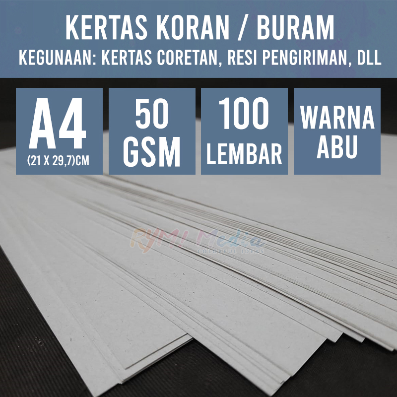 

Kertas KORAN Buram 50 gsm A4 isi 100 lbr / Koran Tipis 50 gram Kertas Corat Coret Resi Pengiriman Tipis