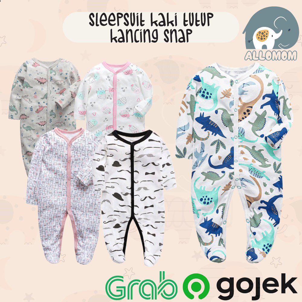 Sleepsuit Tutup Baby / Bayi Kancing Bahan Katun Anak Motif Karakter