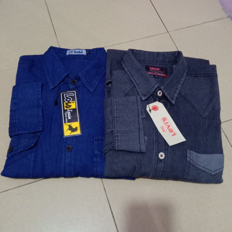 Kemeja jeans denim distro bahan tebal