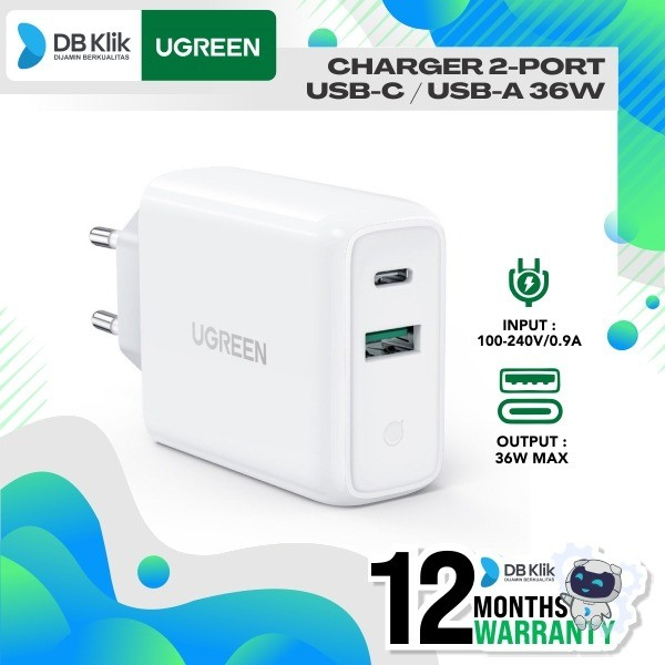 Fast Charger UGreen Dual Port USB-C / USB-A 36W (60468)