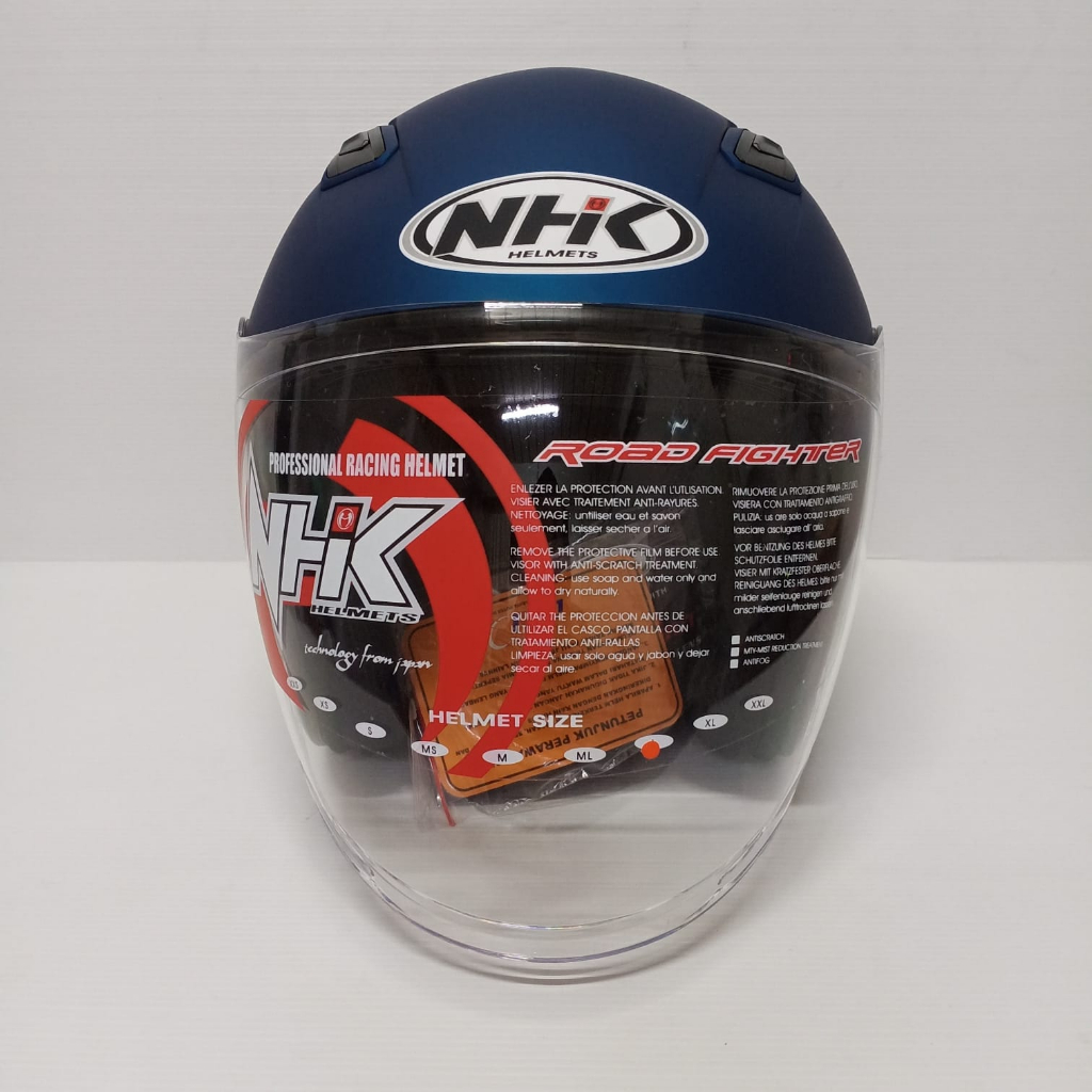 NHK HELM R1 ELITE SOLID DARK BLUE DOFF SINGLE VISOR HALF FACE NHK ELITE