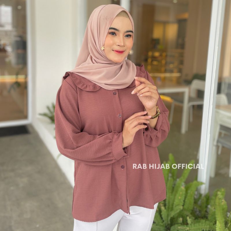 Lozy Blouse Atasan Kemeja Basic Polos Wanita Crinkle Airflow Premium