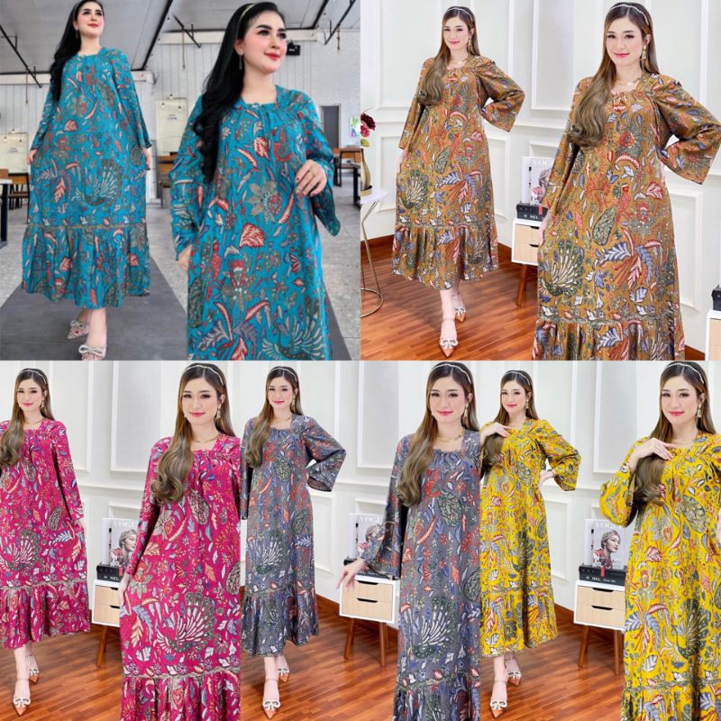 DASTER RAYON GAMIS BATIK ADEM LONGDRESS LENGAN PANJANG
