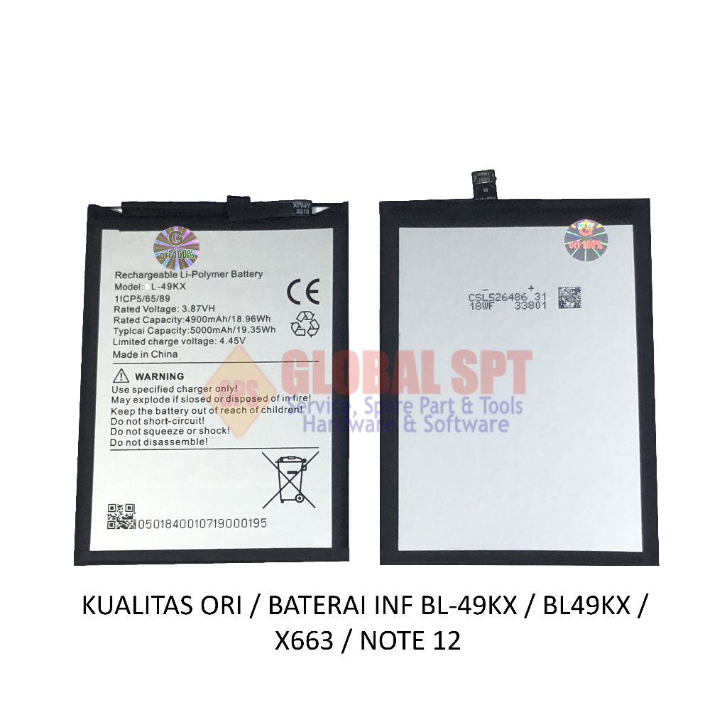 KUALITAS ORI / BATERAI INFINIX BL-49KX / BATRE BL49KX / BATERE X663 / NOTE 12