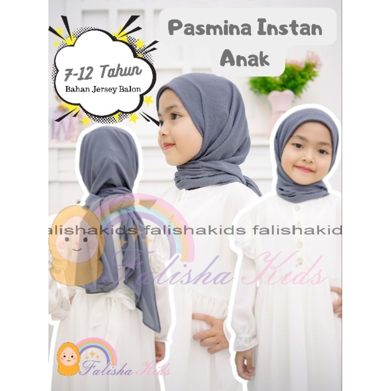 PASHMINA INSTAN ANAK UKURAN 50 x 150 CM. (DIJAHIT DAGU) USIA 7-12 TAHUN / JILBAB SD / PASTAN