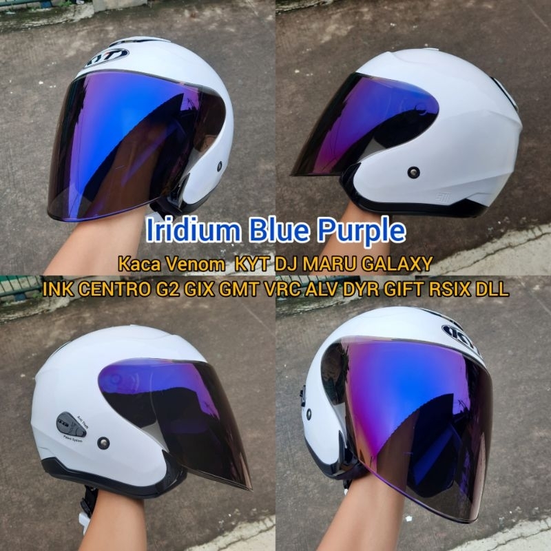 Kaca Venom Flat KYT Dj Maru Galaxy Centro DYR G2 GIX GMT VRC ALV DLL IRIDIUM BLUE PURPLE Gratis Rach