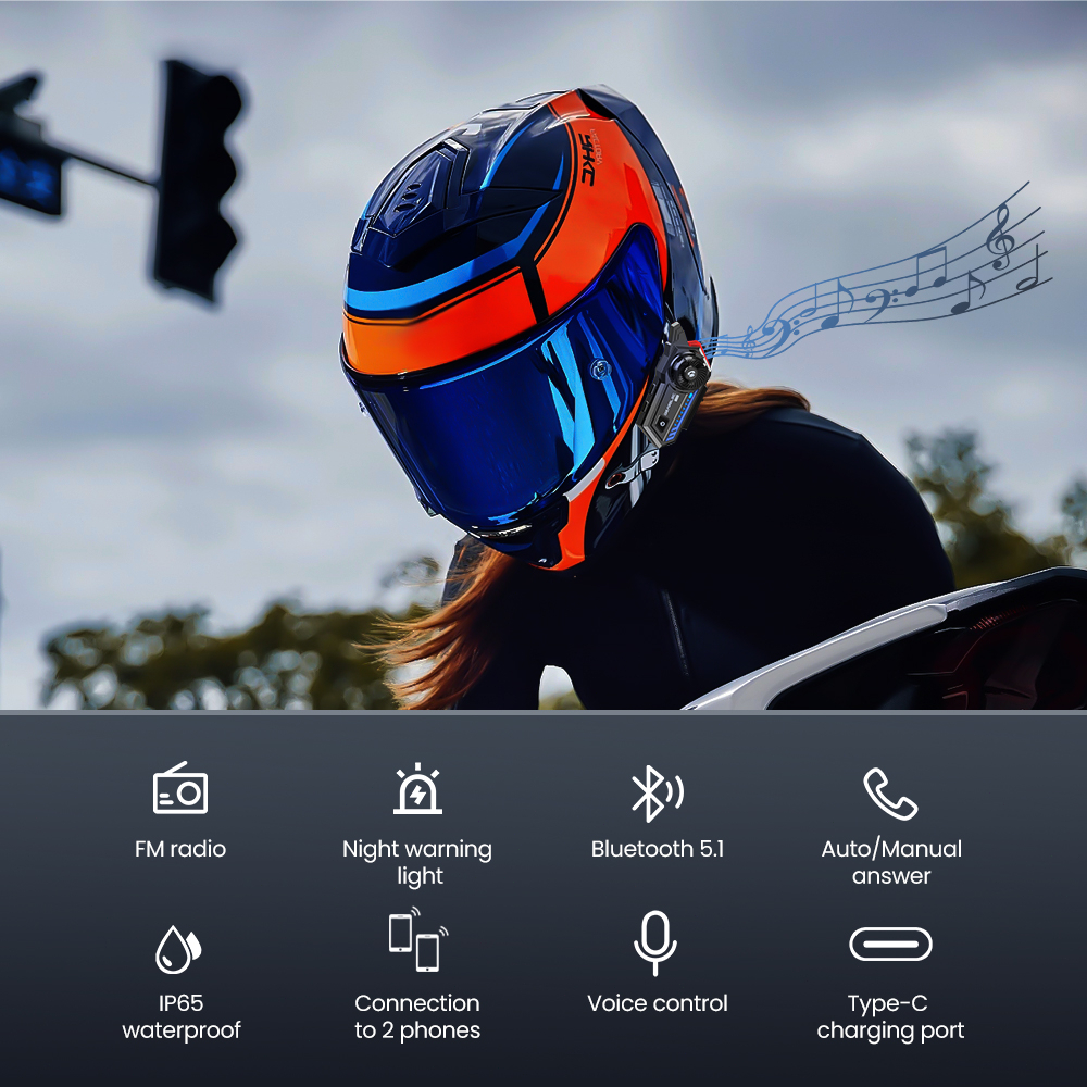 GEARELEC X5 Bluetooth 5.1 Headset Helm Sepeda Motor Earphone Nirkabel Tahan Air dengan FM radio 2000mAh