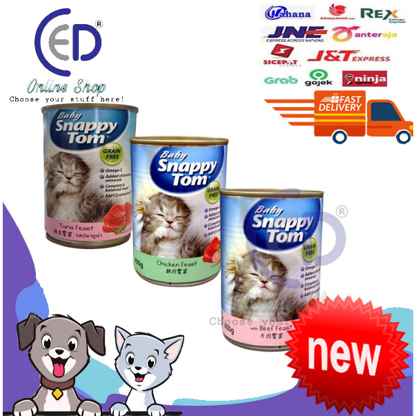 MAKANAN KUCING SNAPPY TOM BABY KITTEN 400GR ALL VARIAN 12 KALENG