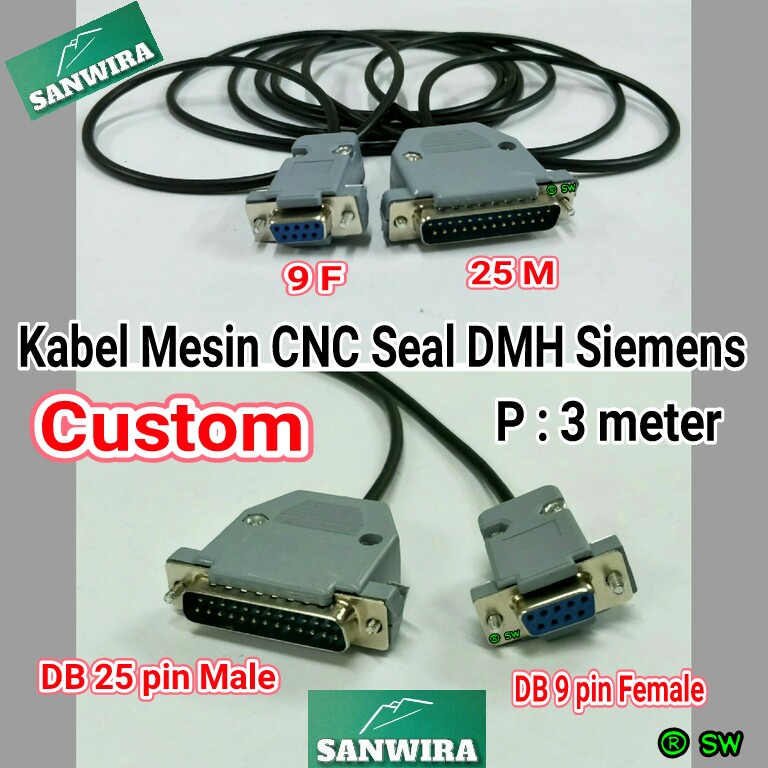 Kabel CNC Seal DMH Siemens DB 9 Female to DB 25 Male 3m / Kabel Data Mesin CNC Seal DMH Siemens DB 9