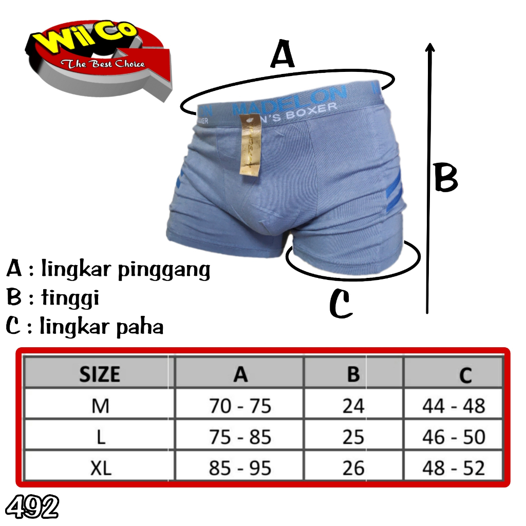 K492 - [Harga Per 1 Potong] CELANA DALAM PRIA [BOXER] MADELON SIZE M - XL