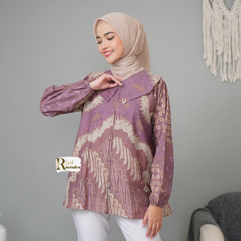 Blouse Batik Wanita Warna Soft Ungu dan Sage