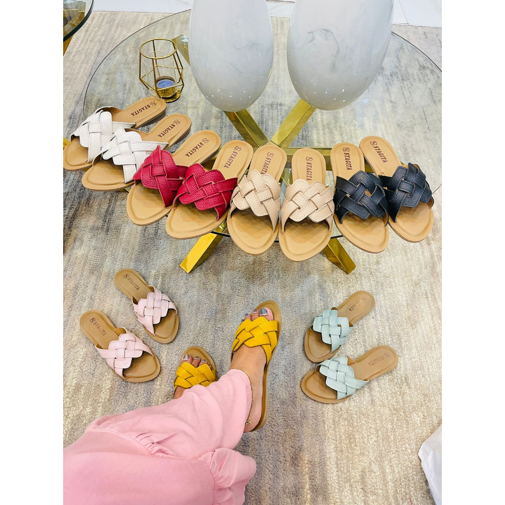 SANDAL KULIT WANITA MODEL KOKOP ANYAM AQUILA - TOKO SYAGITA KULIT ASLI GARUT