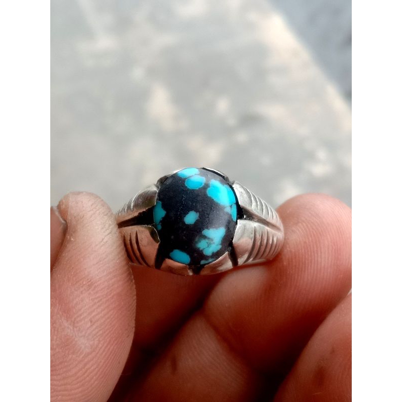 Matural batu pirus Persia biru antik ring perak 925 jaminan batu asli