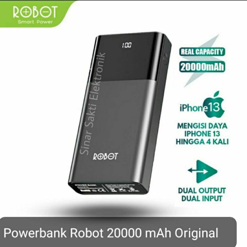 Powerbank Robot 20000mah Power bank Type C USB 20000 mah RT22 Digital Display Dual Input