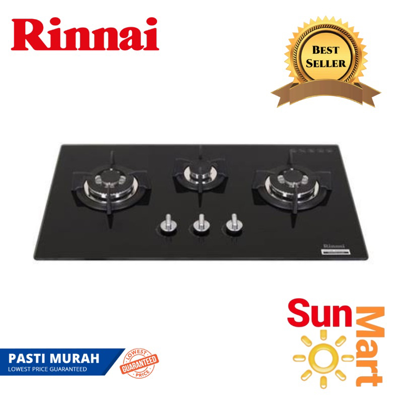 Kompor Tanam Rinnai 3 Tungku Kaca Rinnai RB 773 ROG Tempered Glass Gas Stove