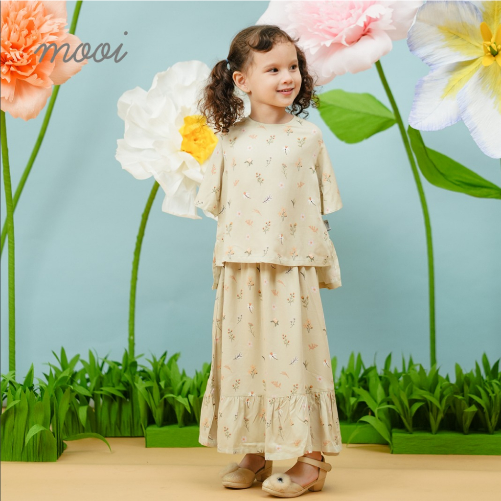 Mooi 1-10 Tahun PREMIUM Quality Rasha La Fleur Tunik Set Setelan Tunik Rok Anak Perempuan Ruffle Bunga / Pakian Muslim / Setelan Lebaran / Raya CBKS