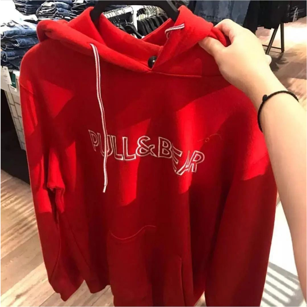 COD - Jaket Hoodie Pull&amp;Bear Bordir - Swater Hoodie Pull&amp;Bear Merah Distro Logo Texs Pull Bordier Premium Unisex
