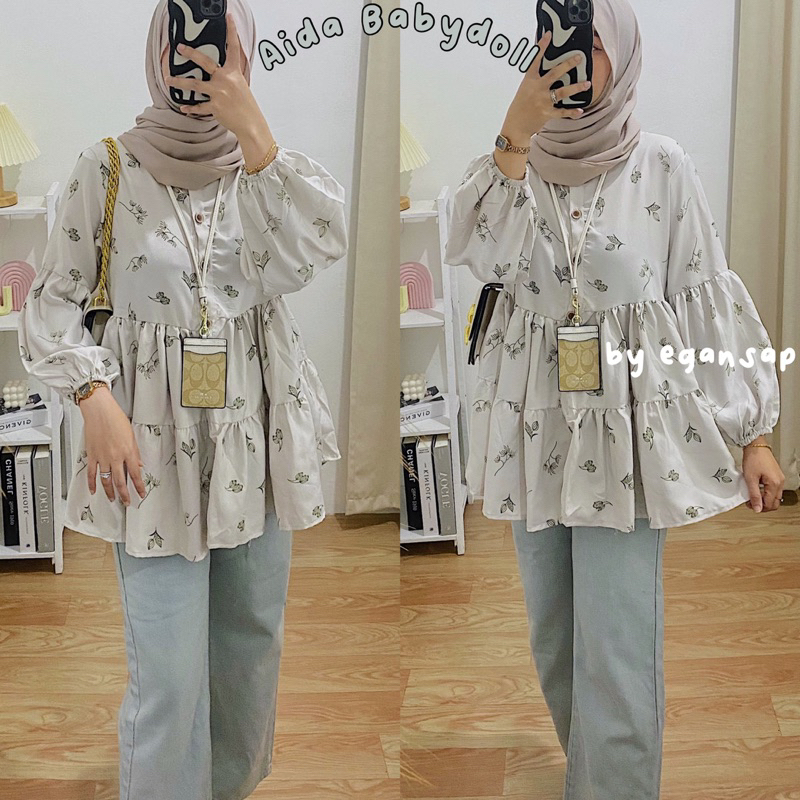 Aida Blouse BabyDoll | Kemeja Lengan Balon Flower Bunga