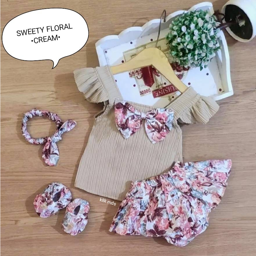 Setelan Baju Anak Bayi Perempuan Atasan Dan Rok Celana Motif Angel Free Sepatu Dan Headband Estimasi Usia 0-6 Bulan