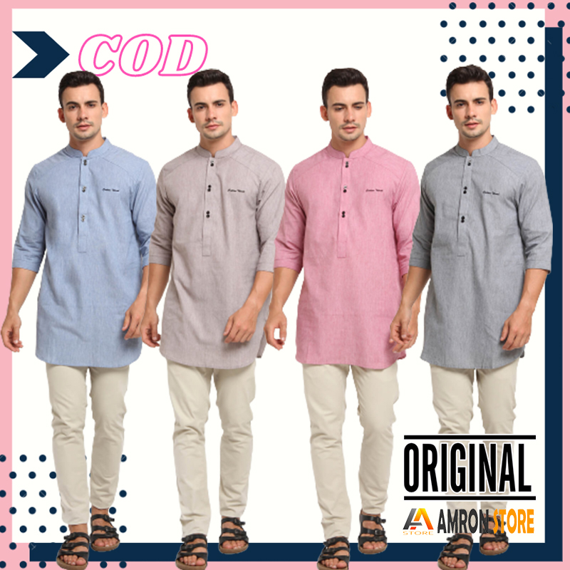 Baju Kemeja Koko Pria Muslim Lengan Pendek 3/4 Model Terbaru Original Kualitas Terbaik Lebaran Cotton Wood