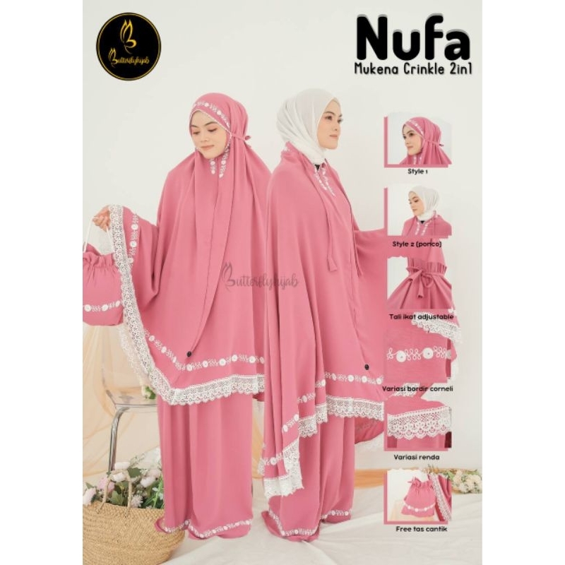 MUKENA NUFA CRINCLE 2 IN 1 BY BUTTERFLY HIJAB