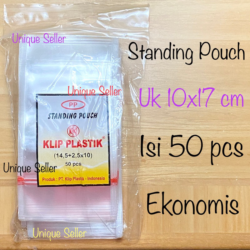 Standing Pouch PP Klip Uk 10x17 cm isi 50 / Standing Pouch 10x17 cm / Kantong PP Standing Pouch Bawang 10x17 / Standing Pouch Seal Lebar 10 x 17 / Kantong Plastik PP Zipper 10x17