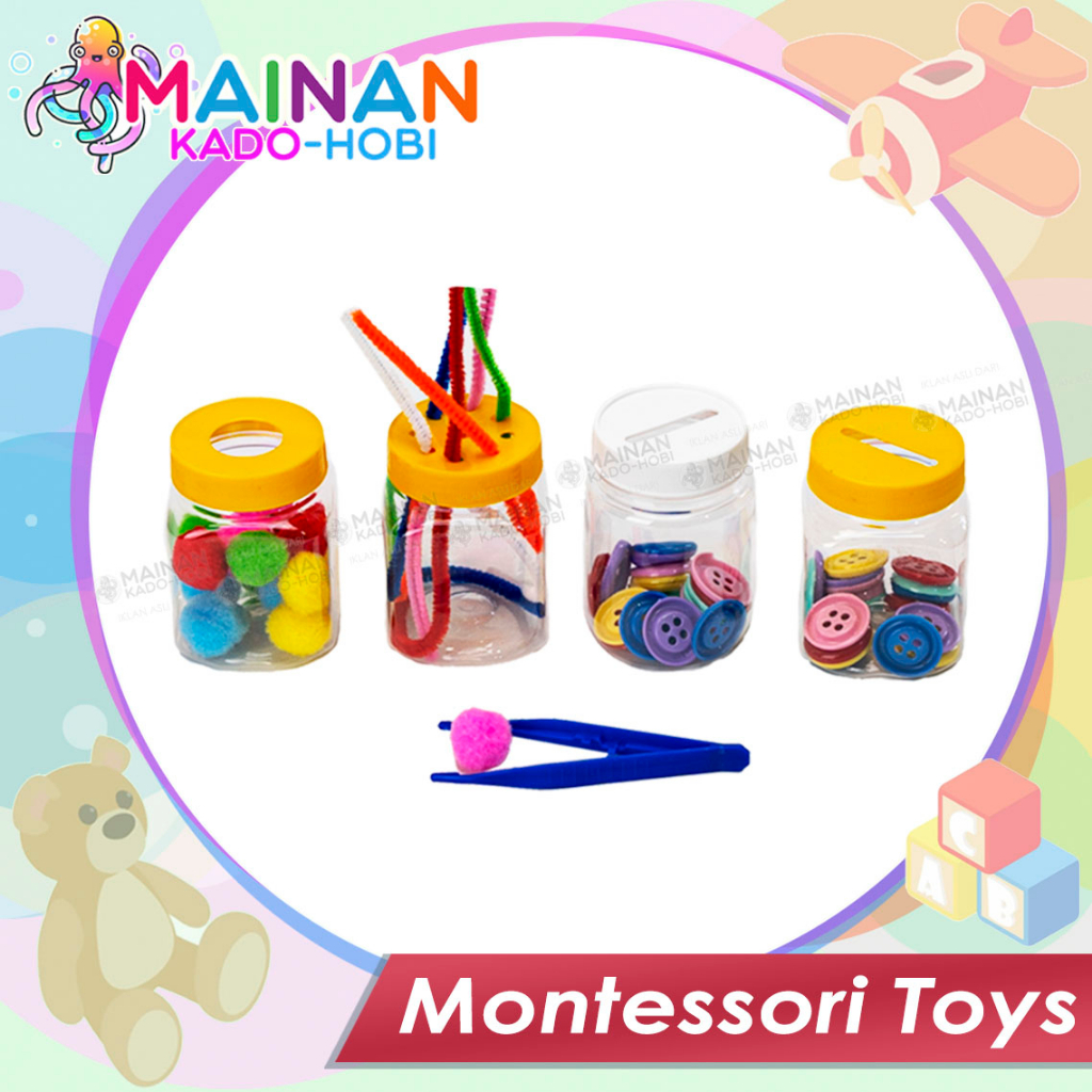 MAINAN EDUKASI ANAK MONTESSORI SENSORIK MOTORIK BUSY JAR PLAY SET