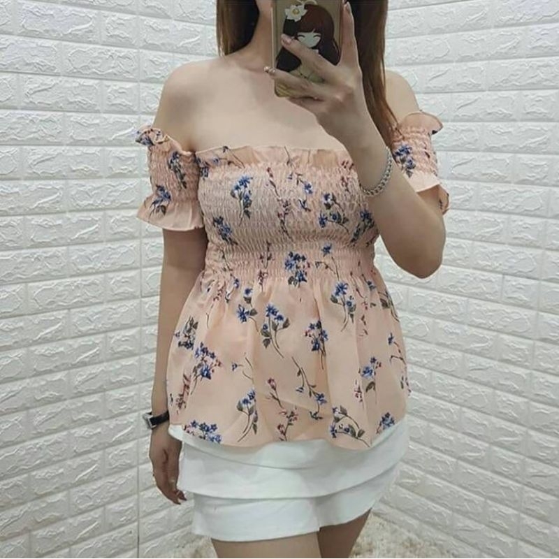 Sabrina kerut motif bunga kemben