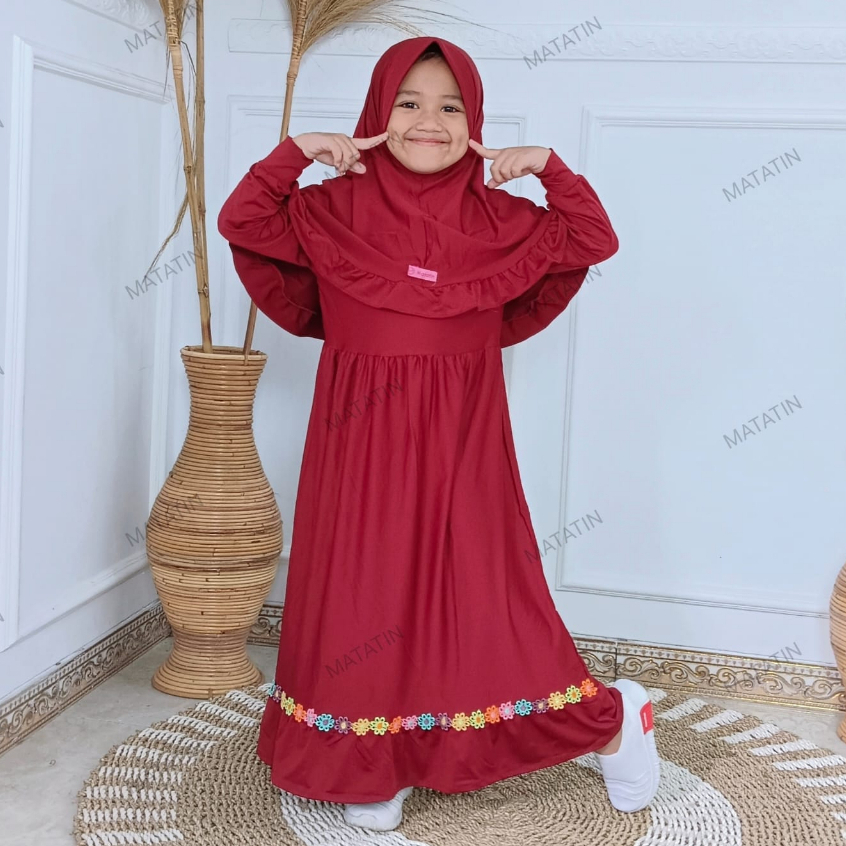 Gamis anak perempuan Renda pelangi Baju anak Dress kekinian busana muslim anak syari 2021